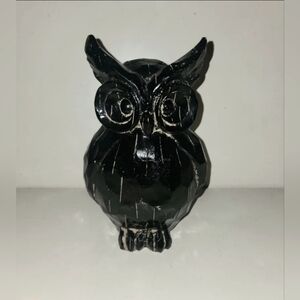 Dark Black Sculpture Vintage Carved Wood Resin Owl Statue Figurine Standing Owl
